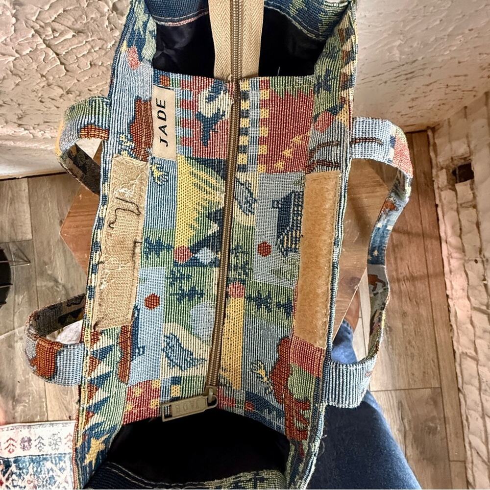 Vintage Tapestry Tote Bag Cabin Lodge Style | Moose Bear Mountain Print Shoulder - Picture 6 of 11